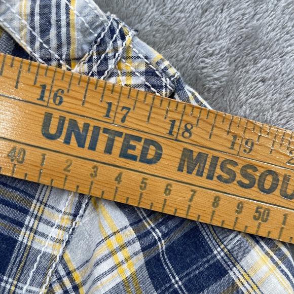 Affliction Shirt Men M Blue Plaid Edgy Grunge Fleur De Lis Black Premium Button - Picture 10 of 11